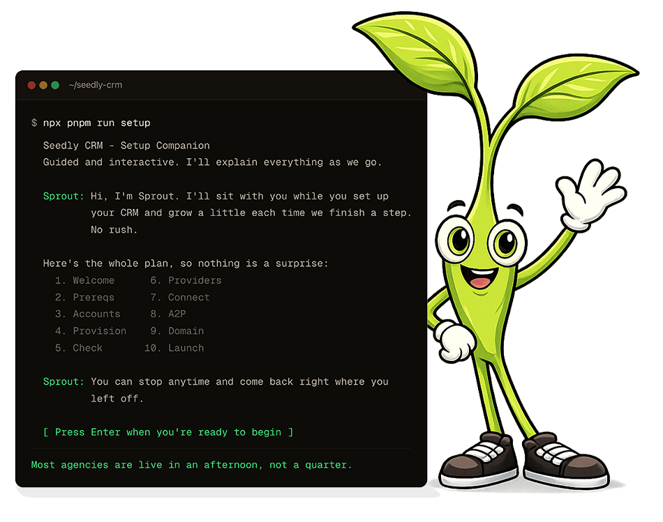 Sprout the Seedly mascot offering a hand