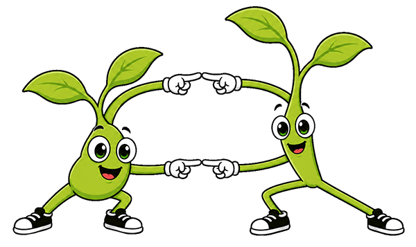 Two Seedly sprouts helping each other across
