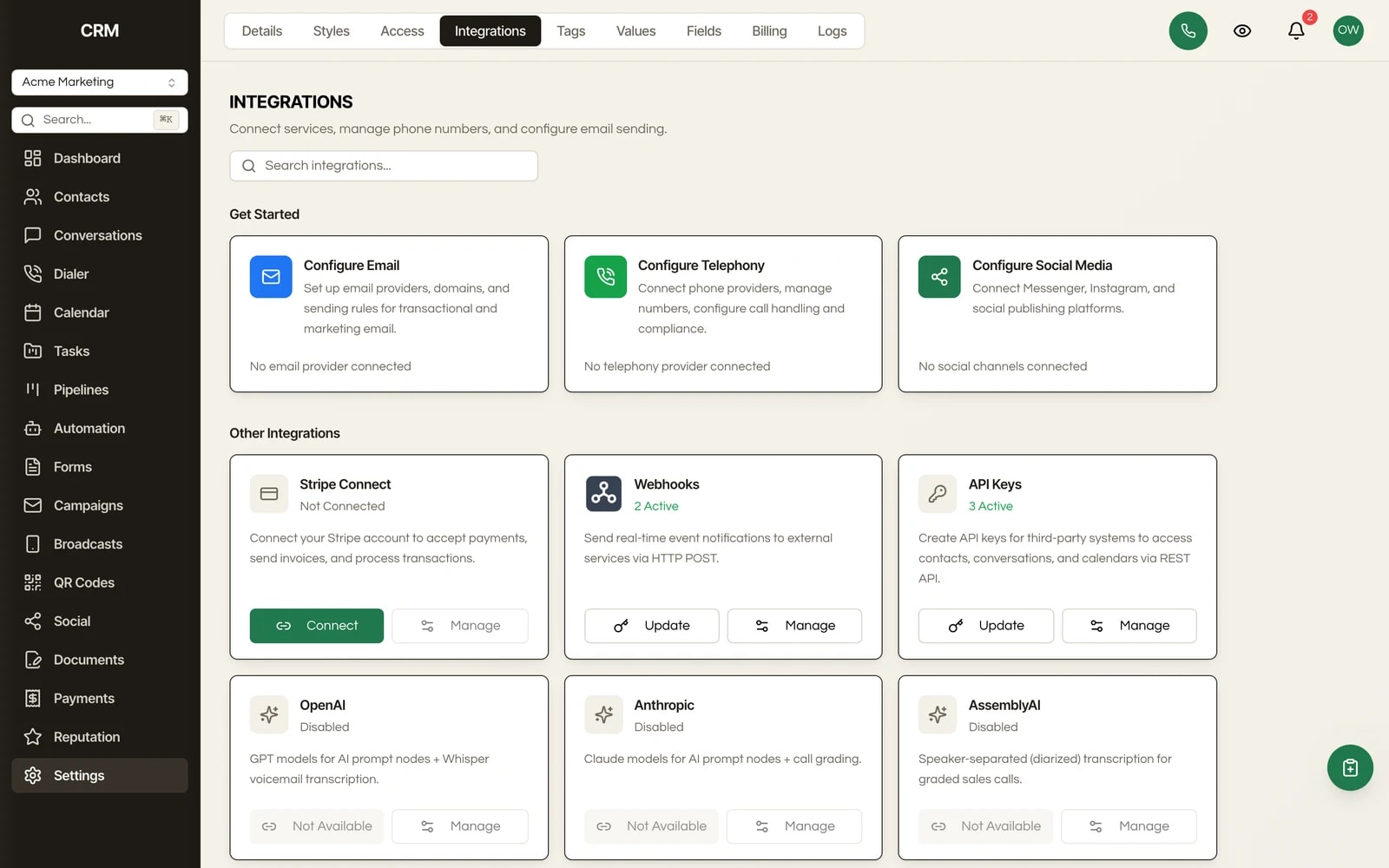 Integrations in Seedly CRM