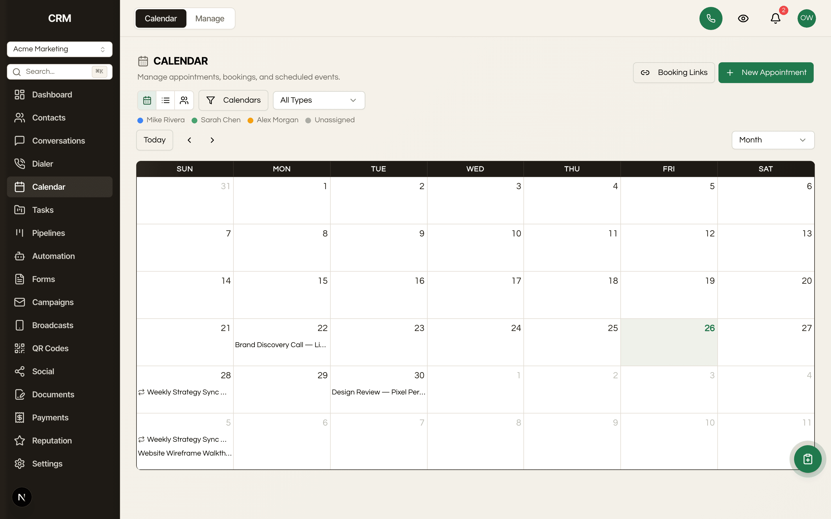 Calendars & Booking in the Seedly CRM