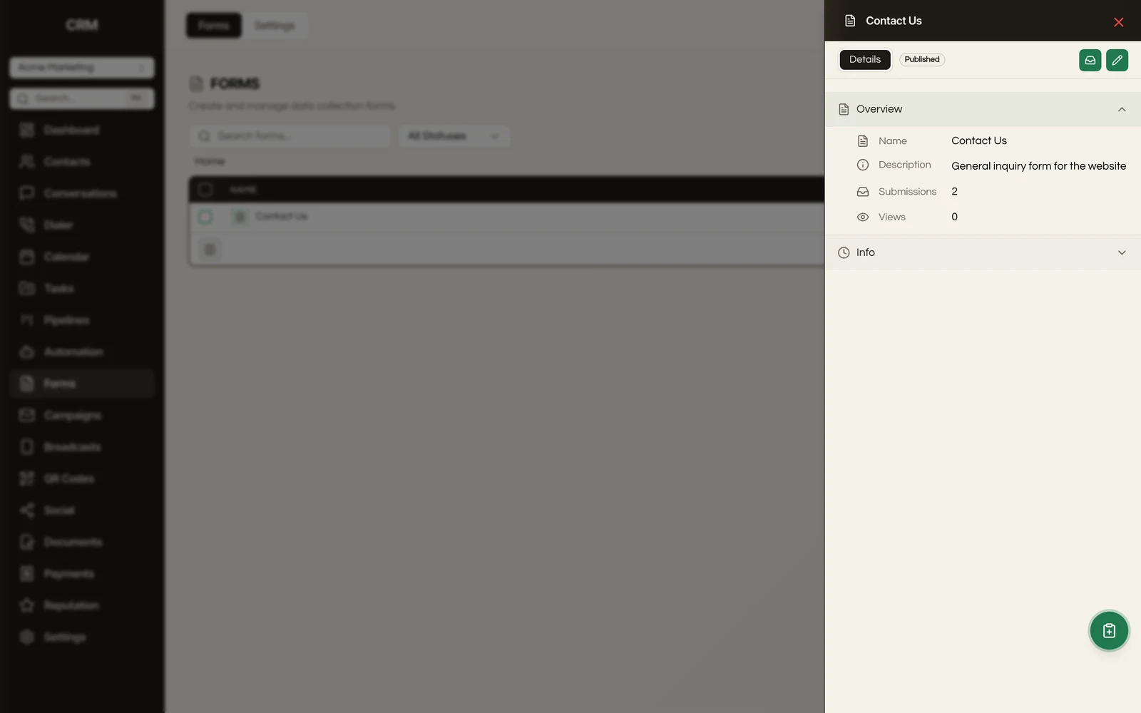 Open any form to configure its fields, contact mapping, and auto-responder.