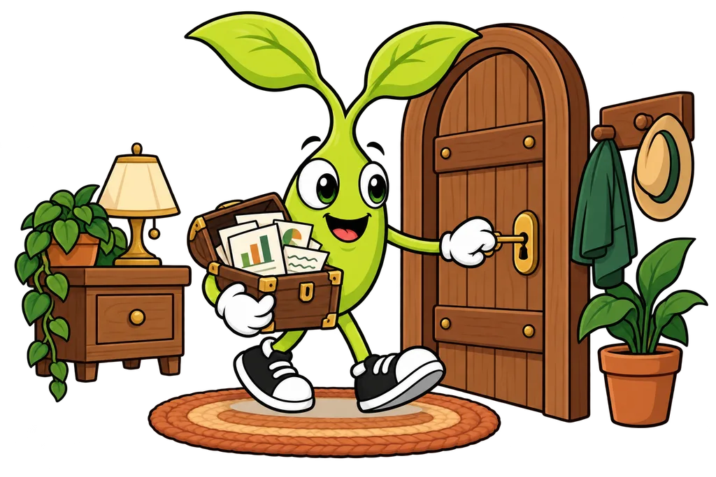 Sprout carries a chest of charts into his own cabin and locks the door