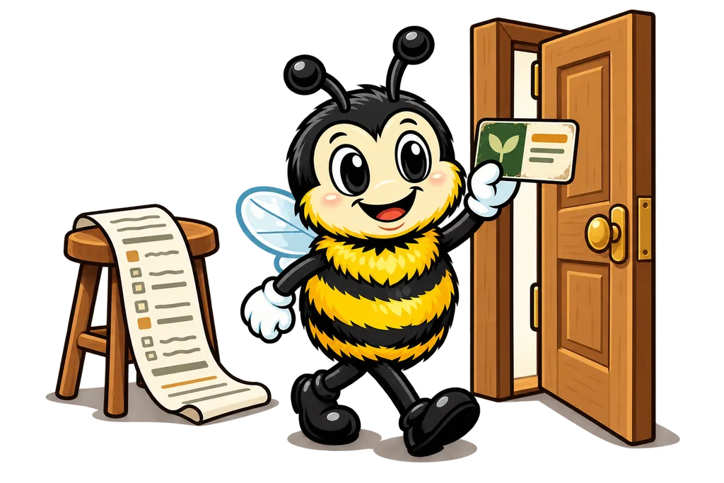 Buzz skips a long paper form and holds a membership card up to an open door