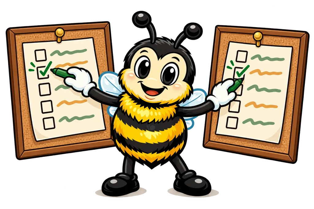 Buzz ticks a checklist box and a matching checklist beside it ticks itself