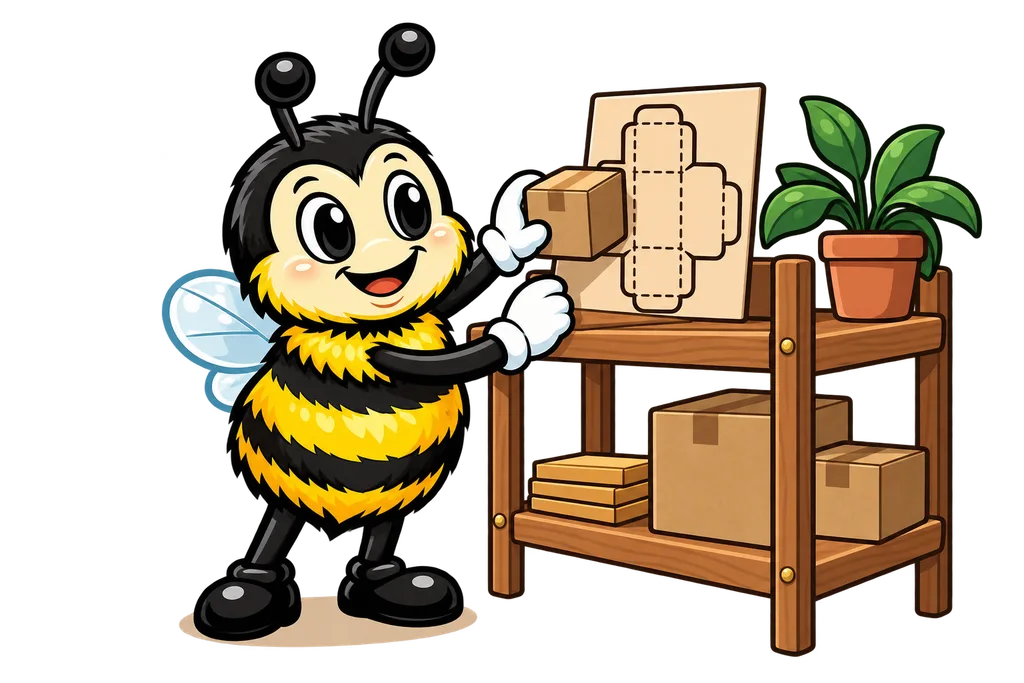 Buzz checks a parcel against a cardboard template before placing it on a shelf