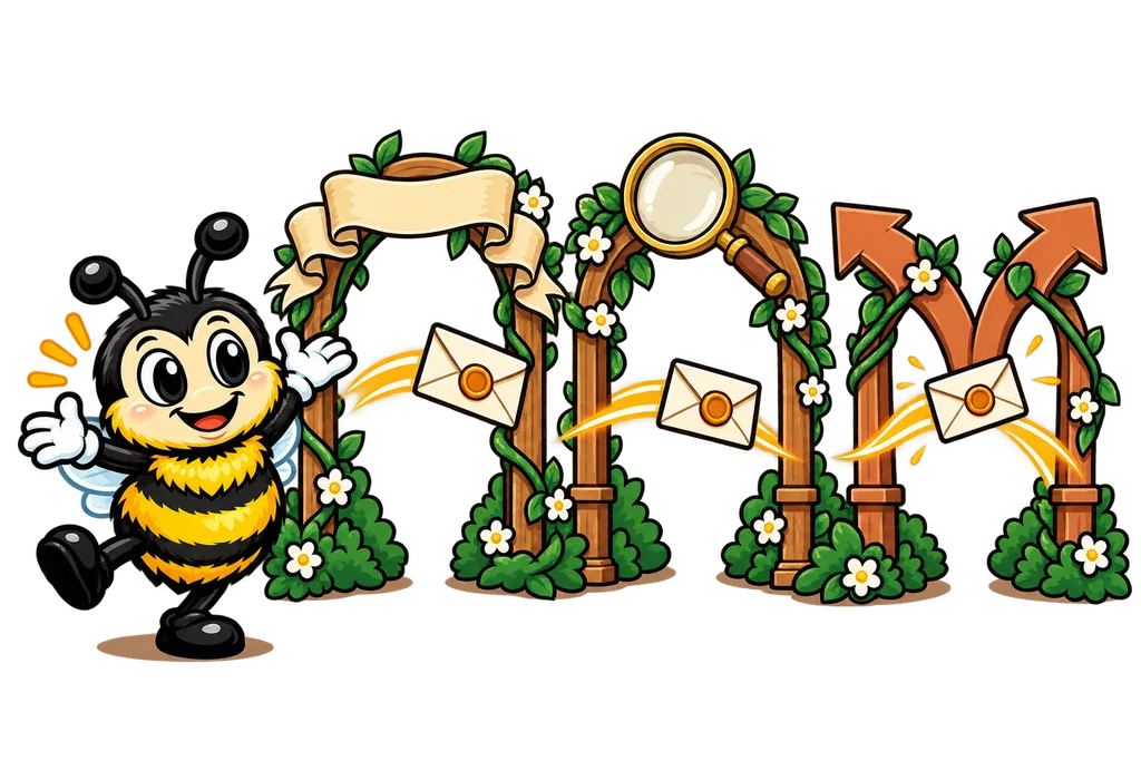Buzz cheers as a sealed envelope passes through three garden archways with a scroll, a magnifier and a fork