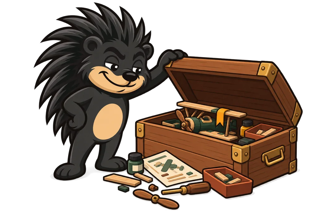 Pixl opens a chest to find his half built model just as he left it