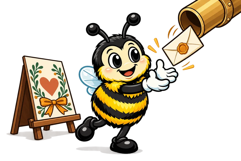 Buzz ignores a decorative card and catches a wax sealed envelope from a brass tube