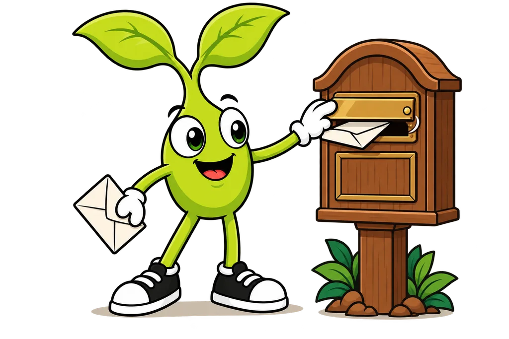 Sprout posts one envelope then slides a brass cover over the slot, holding a second envelope back